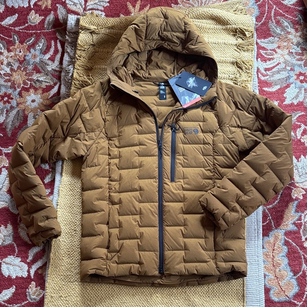 Mountain Hardwear stretchdown hoody jacket full zip golden brown mens S NEW - Picture 8 of 11